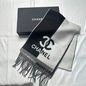 CHANEL CC Logo Scarf Black Gray | Luxury Designer Scarf